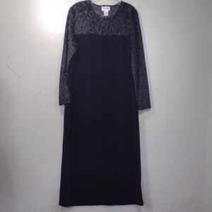 Diane Von Furstenberg Black Burnout Top Velour Long Sleeve Dress L